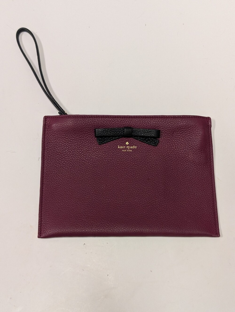 Kate Spade New York Burgundy 10"x7" Wristlet/Clutch Purse Pebbled Leather Bow